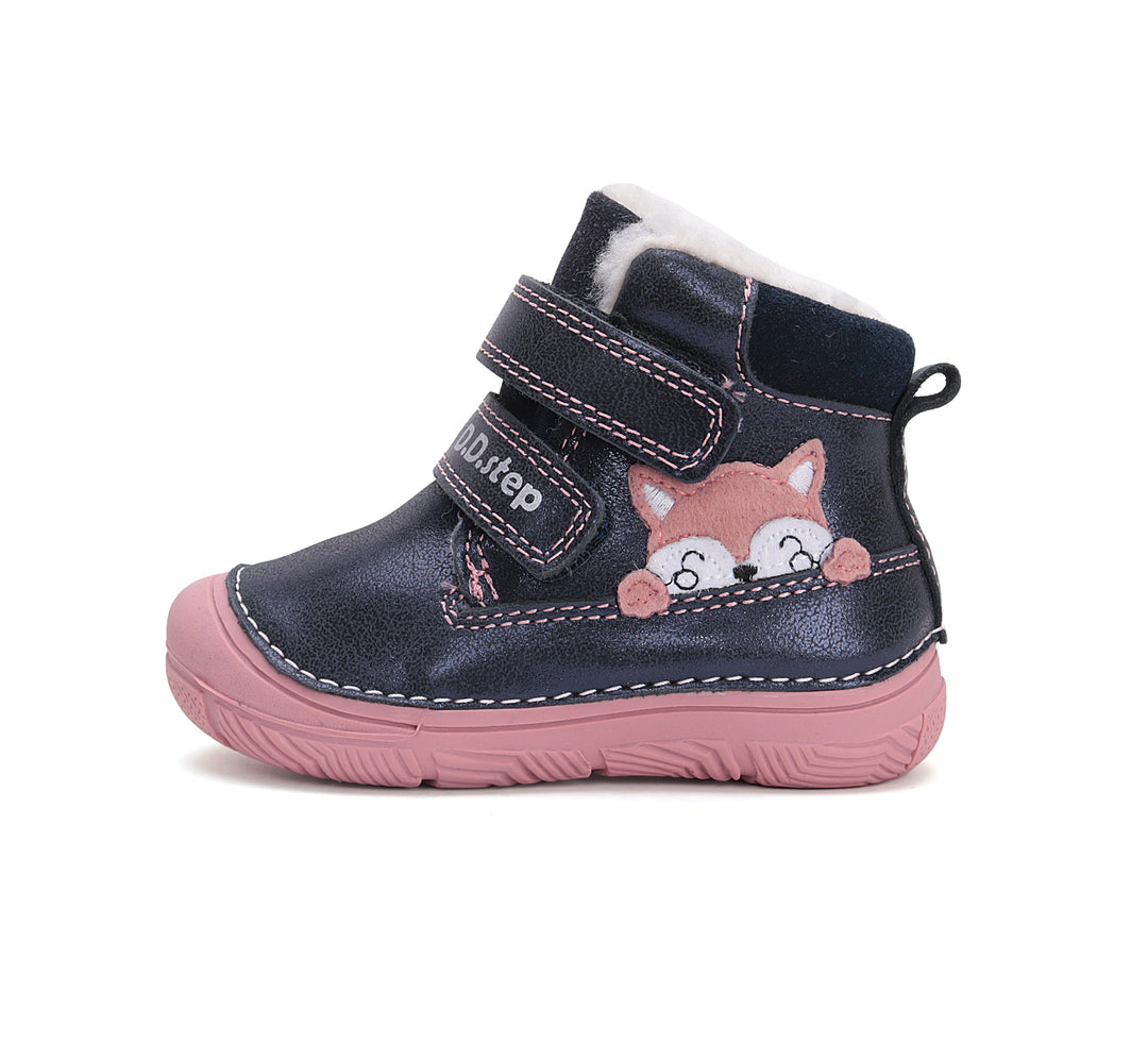 D.D.step girls leather boots / warm lining/ Royal Blue, pink fox W082-42774M