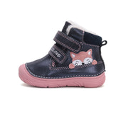 D.D.step girls leather boots / warm lining/ Royal Blue, pink fox W082-42774M
