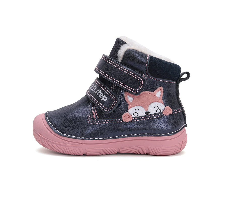 D.D.step girls leather boots / warm lining/ Royal Blue, pink fox W082-42774M