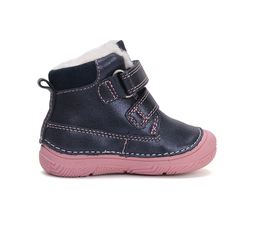 D.D.step girls leather boots / warm lining/ Royal Blue, pink fox W082-42774M