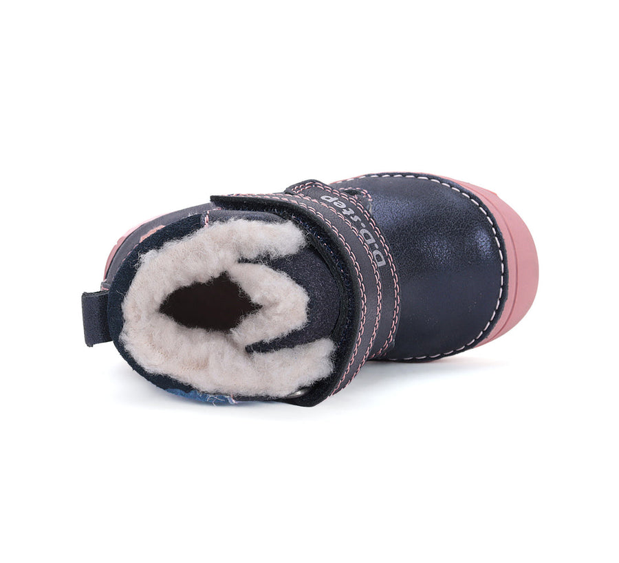 D.D.step girls leather boots / warm lining/ Royal Blue, pink fox W082-42774M