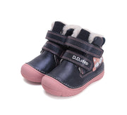 D.D.step girls leather boots / warm lining/ Royal Blue, pink fox W082-42774M