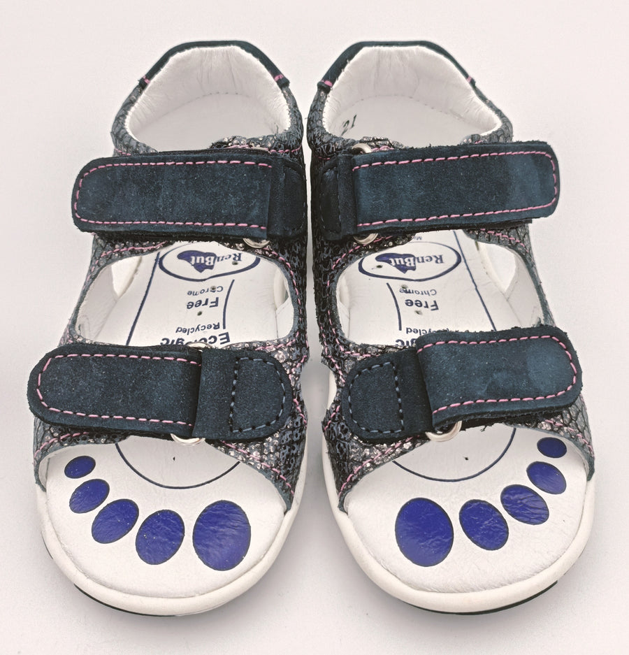 RenBut Girls leather sandals in Navy/Pink heart detail_3804.jpg