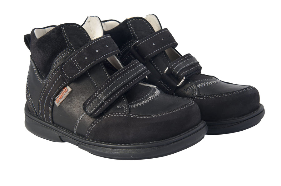 MEMO boys Toddlers + Junior leather boots /diagnostic sole /colour Czarny Black, POLO JUNIOR 3LY