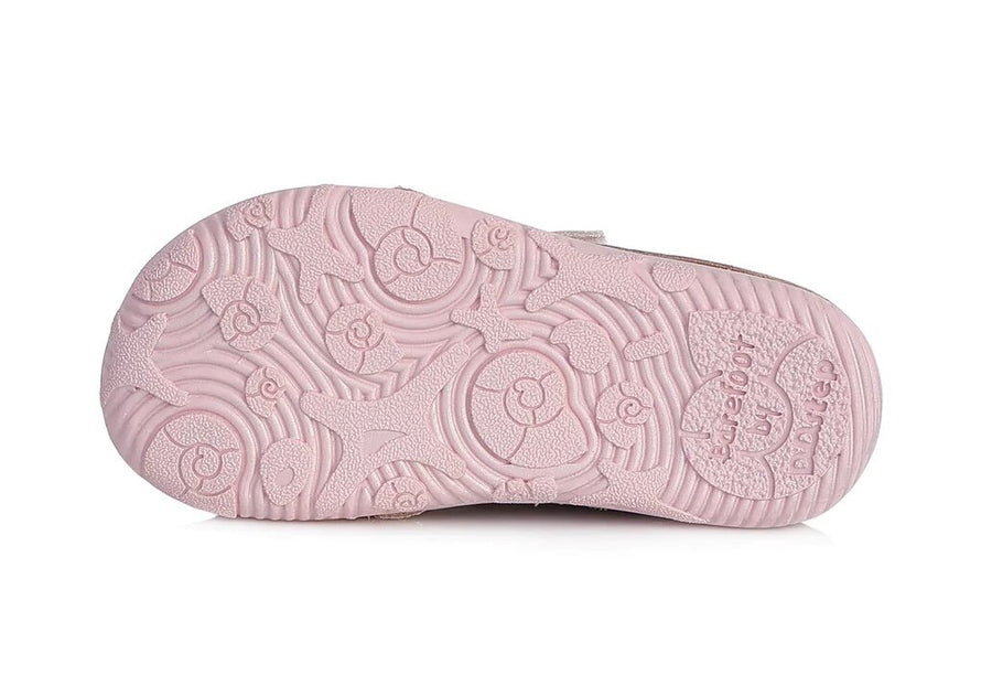 D.D.step girls barefoot leather shoes /Metallic Pink S073-395AM /HEART DETAILS
